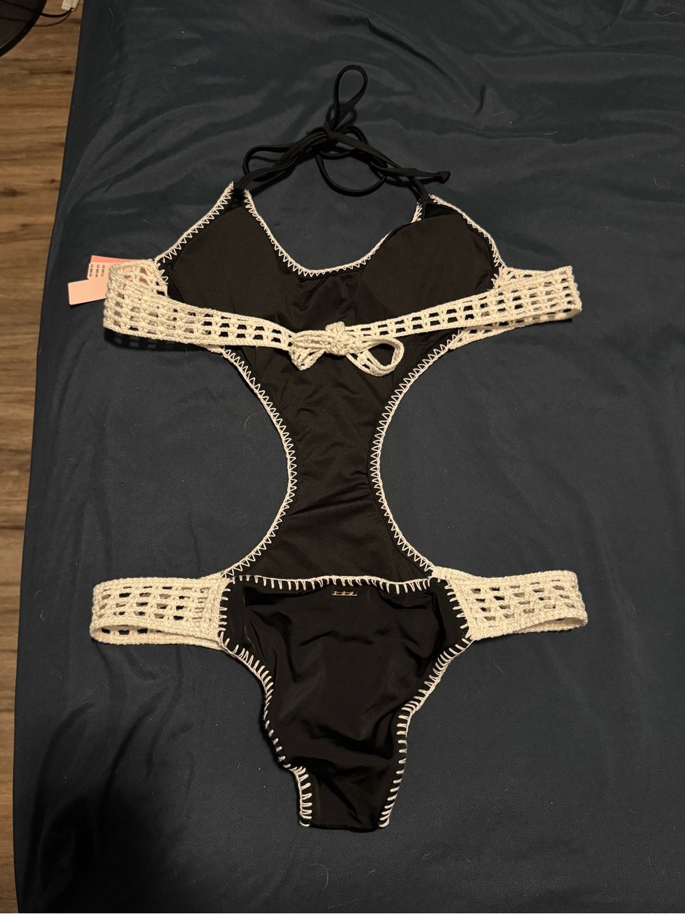 Victoria's Secret Black One-Piece Swimsuit with White Crochet Trim - Picture 5 of 9
